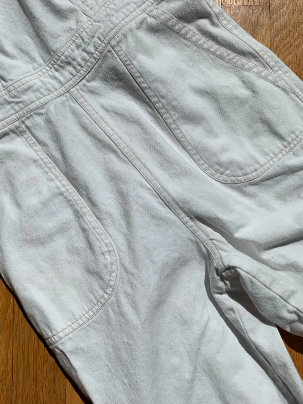 White Denim Jumpsuit Romper Overalls Womens Small - Picture 3 of 13